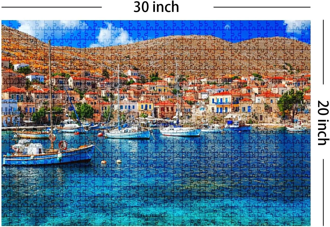 Jigsaw Puzzles 1000 Pieces for Adult Traditional Greece Fishing Villages Charming Chalki Halki Island Puzzle Game for Family Wooden Puzzle Toy Educational Games Puzzles for Home Decor