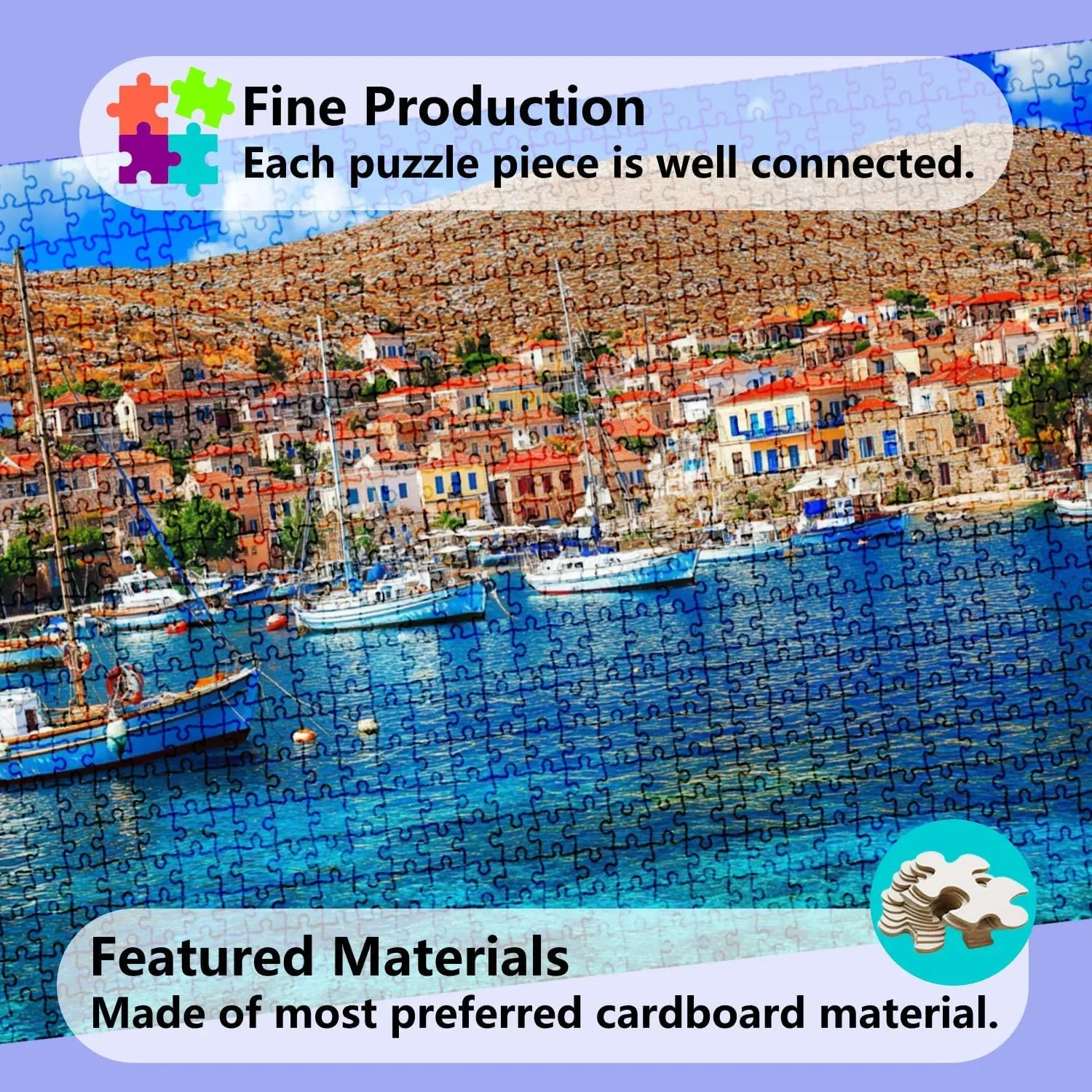 Jigsaw Puzzles 1000 Pieces for Adult Traditional Greece Fishing Villages Charming Chalki Halki Island Puzzle Game for Family Wooden Puzzle Toy Educational Games Puzzles for Home Decor