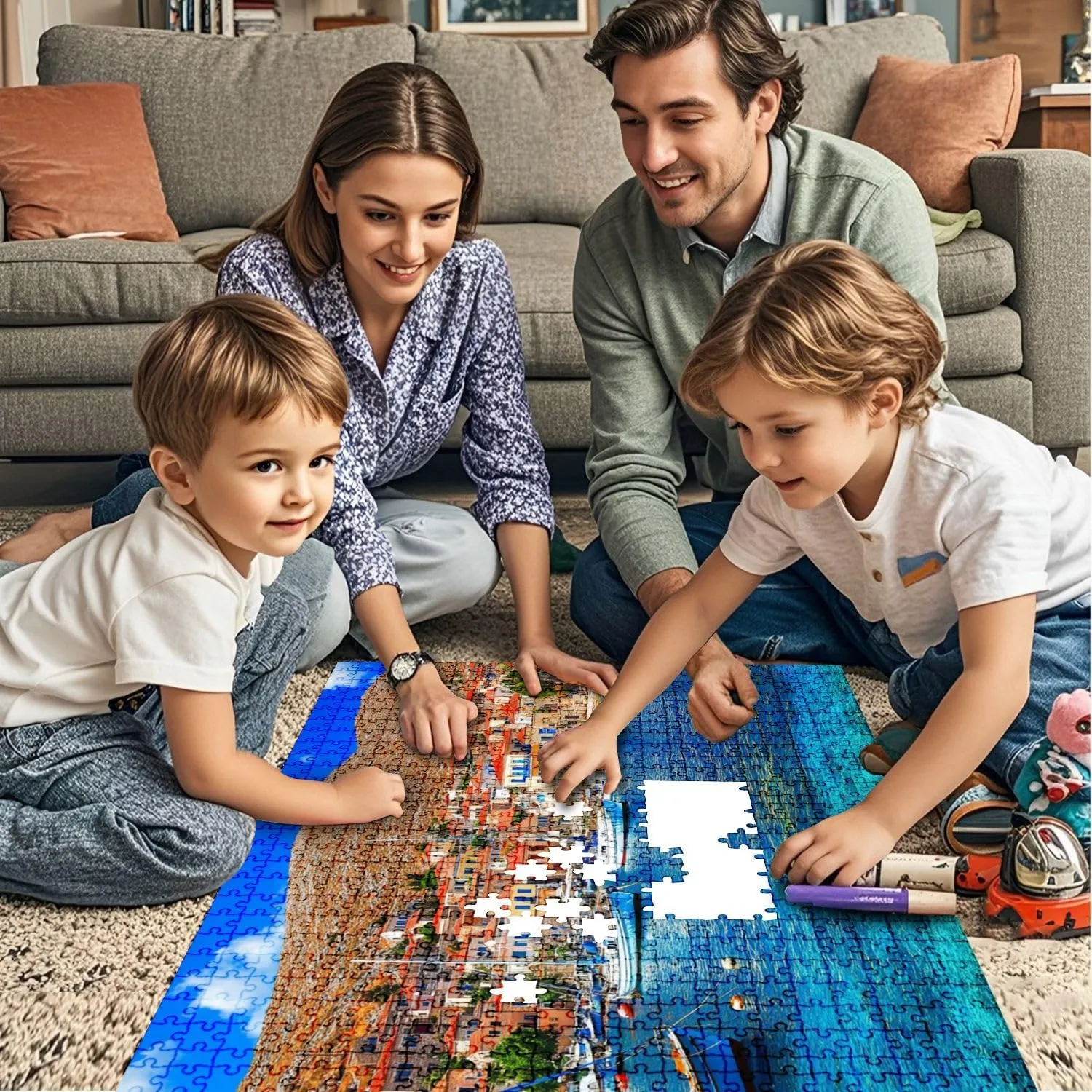 Jigsaw Puzzles 1000 Pieces for Adult Traditional Greece Fishing Villages Charming Chalki Halki Island Puzzle Game for Family Wooden Puzzle Toy Educational Games Puzzles for Home Decor