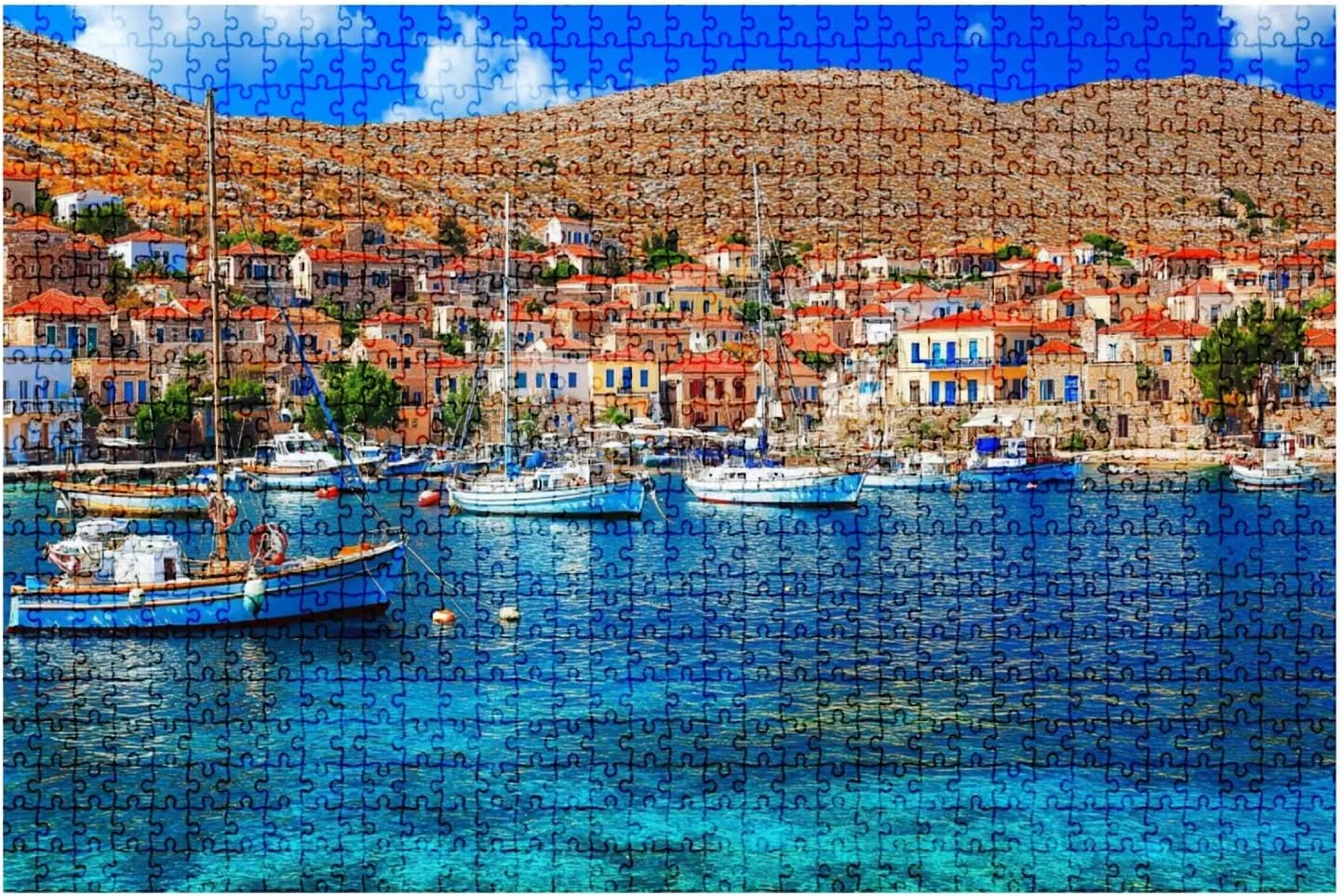 Jigsaw Puzzles 1000 Pieces for Adult Traditional Greece Fishing Villages Charming Chalki Halki Island Puzzle Game for Family Wooden Puzzle Toy Educational Games Puzzles for Home Decor
