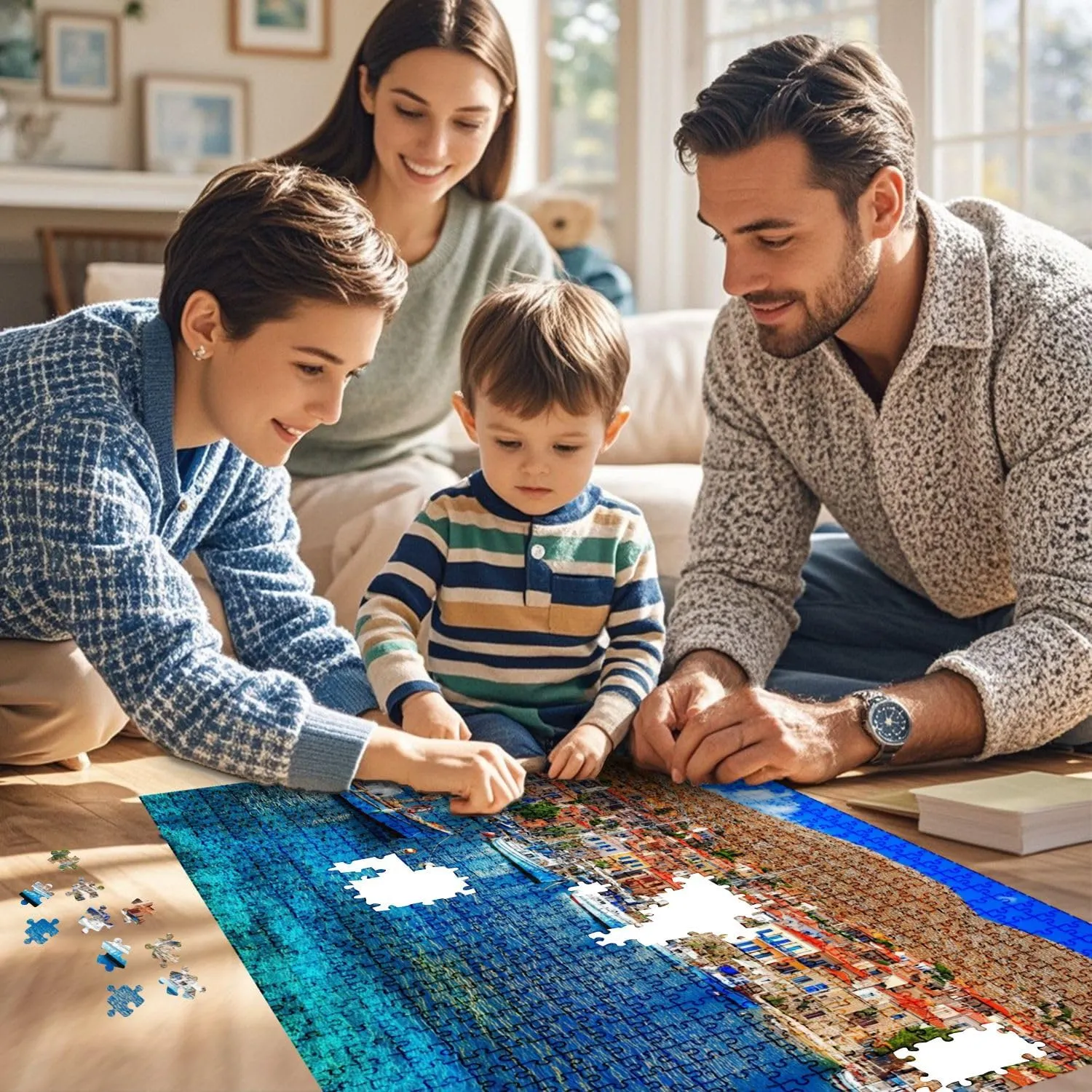 Jigsaw Puzzles 1000 Pieces for Adult Traditional Greece Fishing Villages Charming Chalki Halki Island Puzzle Game for Family Wooden Puzzle Toy Educational Games Puzzles for Home Decor