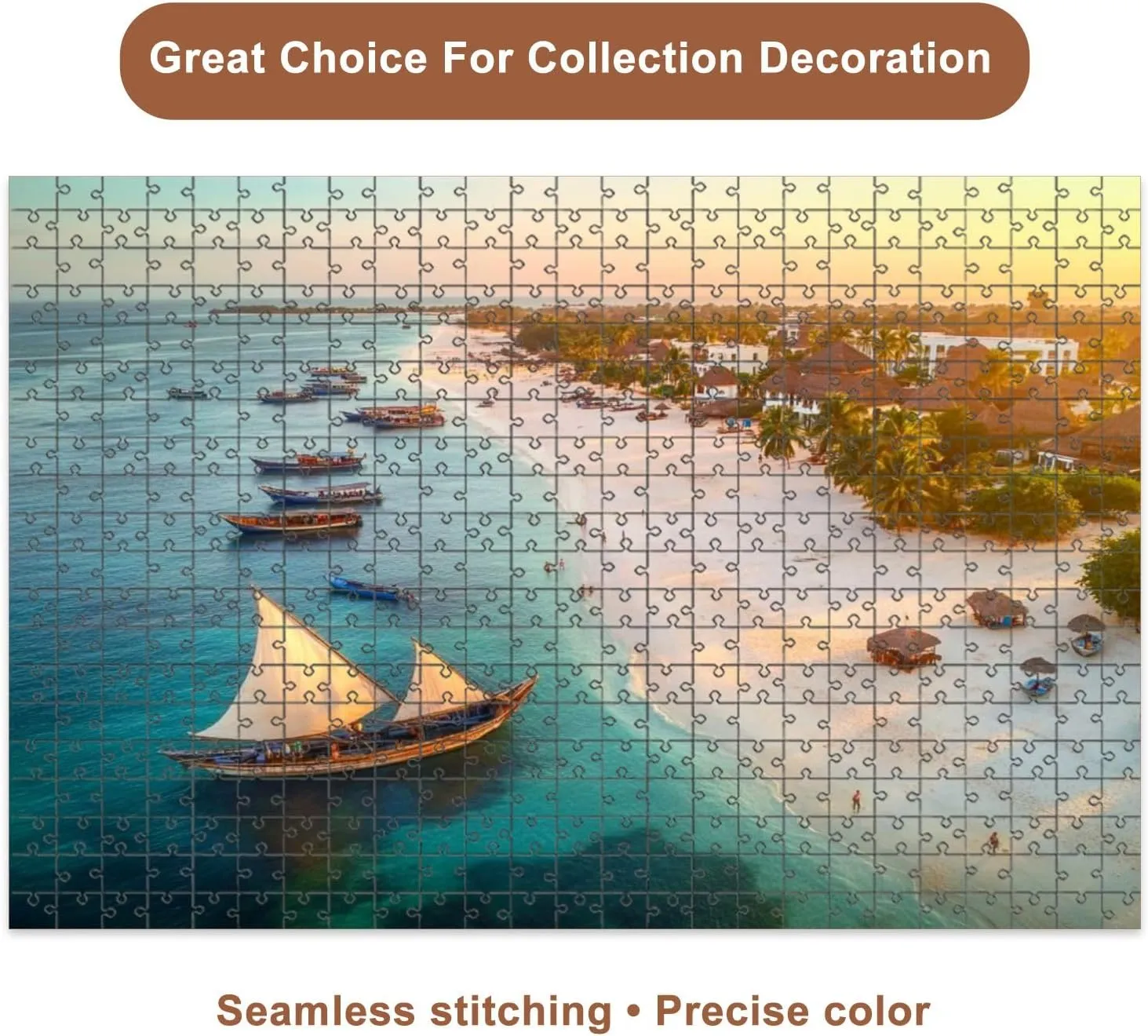 Jigsaw Puzzles 500 Pieces for Adult Aerial View Fishing Boats Tropical sea Coast Sandy Beach Sunset Summer Puzzle Game for Family Wooden Puzzle Toy Educational Games Puzzles for Home Decor