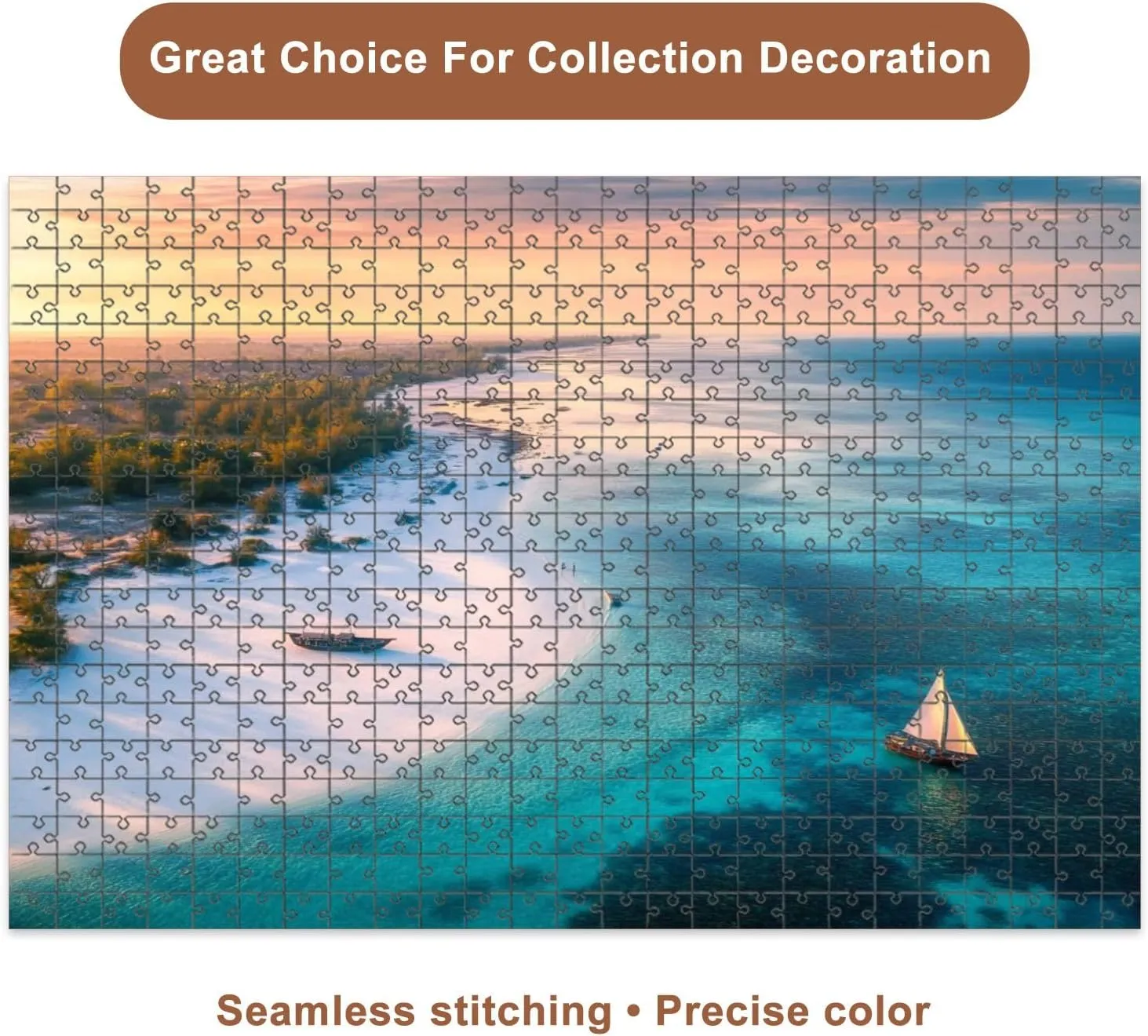 Jigsaw Puzzles 500 Pieces for Adult Aerial View Fishing Boats Tropical sea Coast Sandy Beach Sunset Summer Puzzle Game for Family Wooden Puzzle Toy Educational Games Puzzles for Home Decor