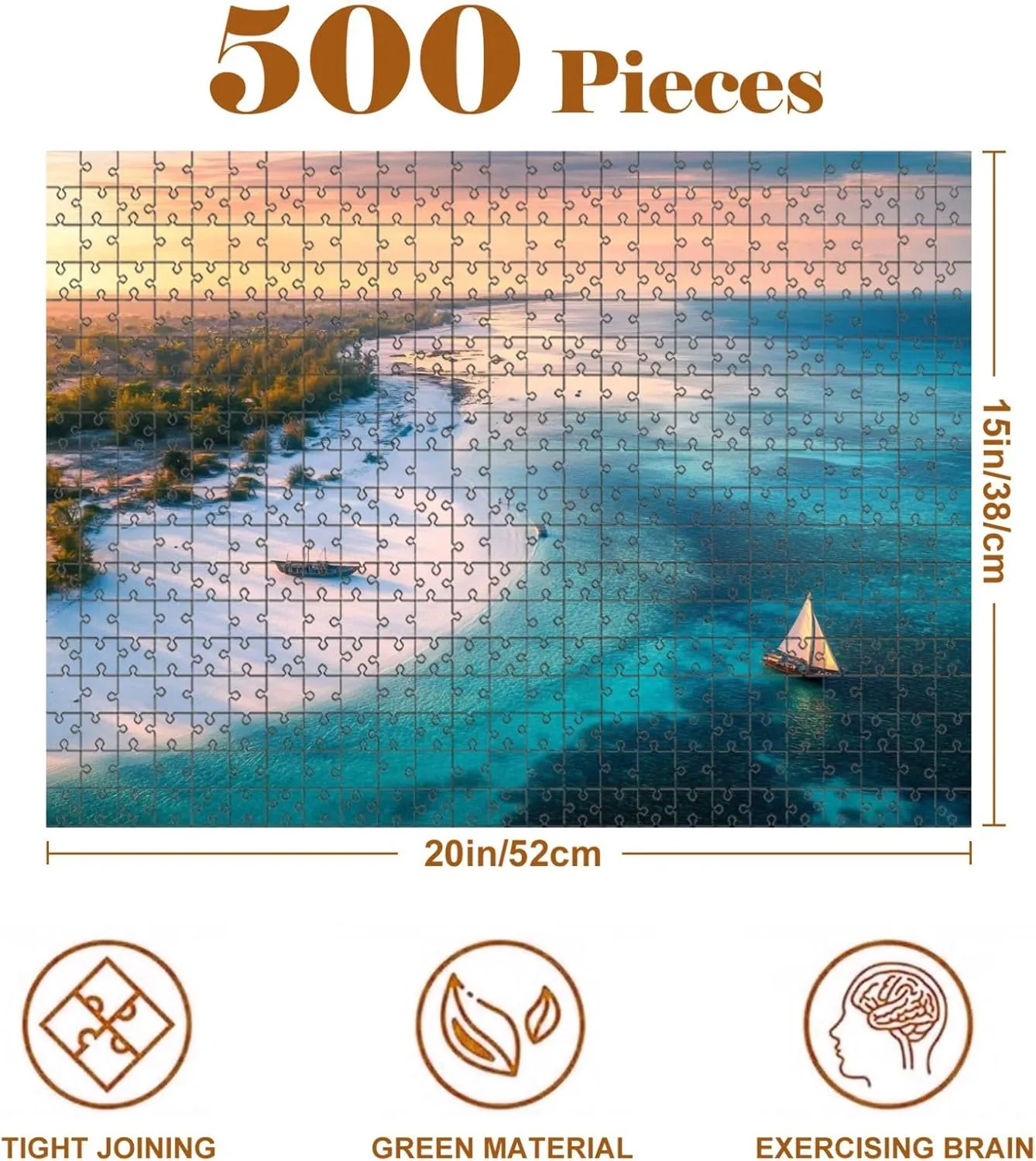 Jigsaw Puzzles 500 Pieces for Adult Aerial View Fishing Boats Tropical sea Coast Sandy Beach Sunset Summer Puzzle Game for Family Wooden Puzzle Toy Educational Games Puzzles for Home Decor