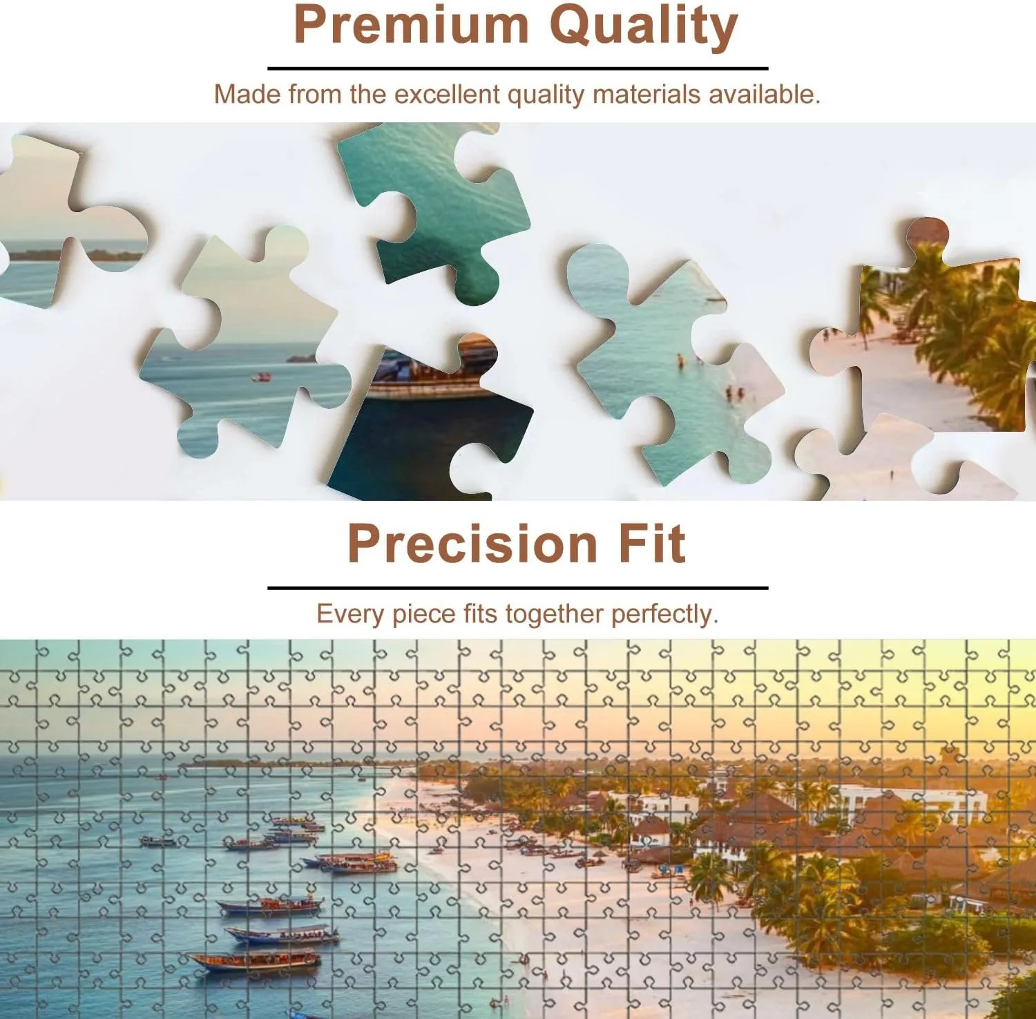 Jigsaw Puzzles 500 Pieces for Adult Aerial View Fishing Boats Tropical sea Coast Sandy Beach Sunset Summer Puzzle Game for Family Wooden Puzzle Toy Educational Games Puzzles for Home Decor