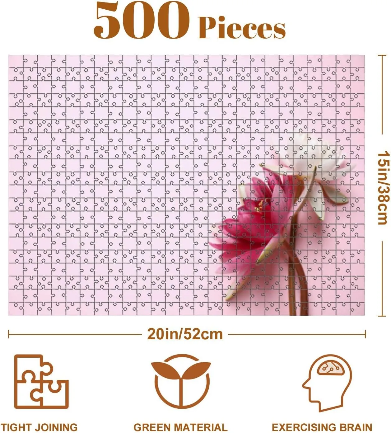 Jigsaw Puzzles 500 Pieces for Adult Beautiful Blooming Lotus Flowers Pink Flat Lay Puzzle Game for Family Wooden Puzzle Toy Educational Games Puzzles for Home Decor