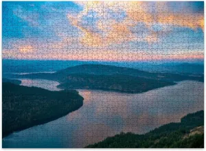 Jigsaw Puzzles 500 Pieces for Adult Golden Sunset Ocean Captured from Mount Maxwell Provincial Park BC Puzzle Game for Family Wooden Puzzle Toy Educational Games Puzzles for Home Decor