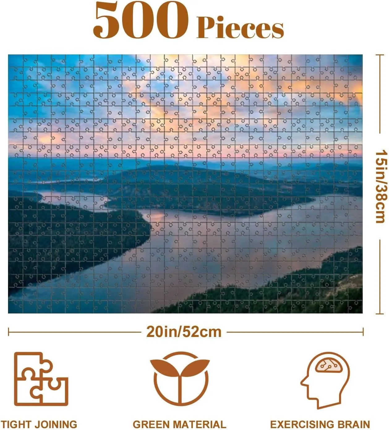 Jigsaw Puzzles 500 Pieces for Adult Golden Sunset Ocean Captured from Mount Maxwell Provincial Park BC Puzzle Game for Family Wooden Puzzle Toy Educational Games Puzzles for Home Decor