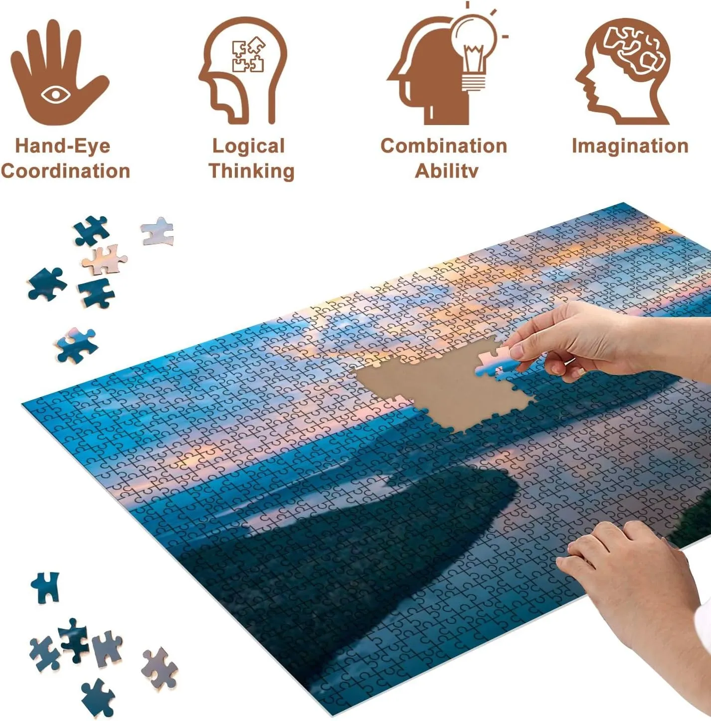Jigsaw Puzzles 500 Pieces for Adult Golden Sunset Ocean Captured from Mount Maxwell Provincial Park BC Puzzle Game for Family Wooden Puzzle Toy Educational Games Puzzles for Home Decor