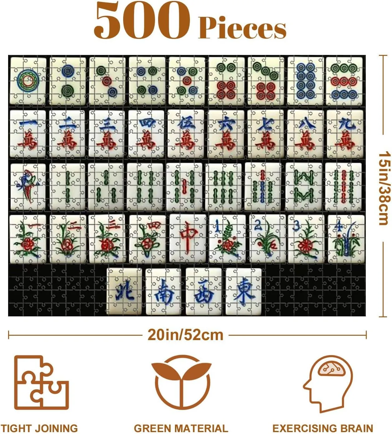 Jigsaw Puzzles 500 Pieces for Adult Mahjong Tiles Puzzle Game for Family Wooden Puzzle Toy Educational Games Puzzles for Home Decor
