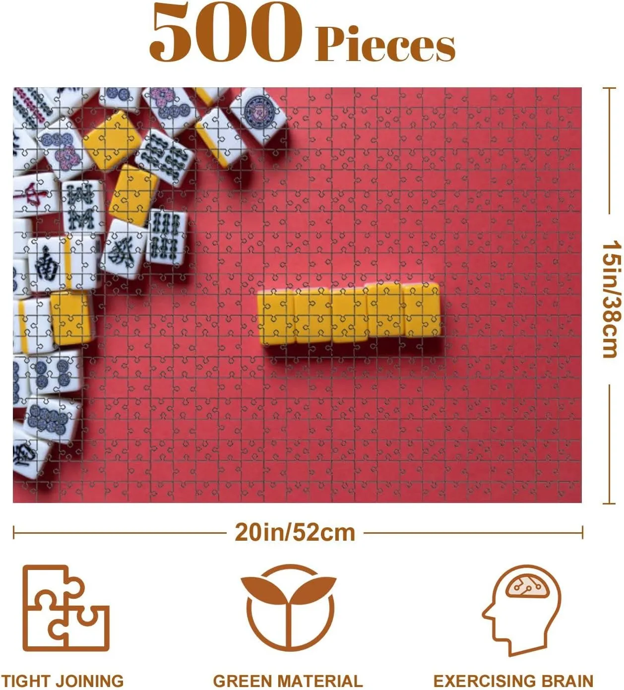Jigsaw Puzzles 500 Pieces for Adult Mahjong Tiles red Puzzle Game for Family Wooden Puzzle Toy Educational Games Puzzles for Home Decor