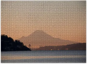 Jigsaw Puzzles 500 Pieces for Adult Mountain Silhuoette Water Sunrise Puzzle Game for Family Wooden Puzzle Toy Educational Games Puzzles for Home Decor