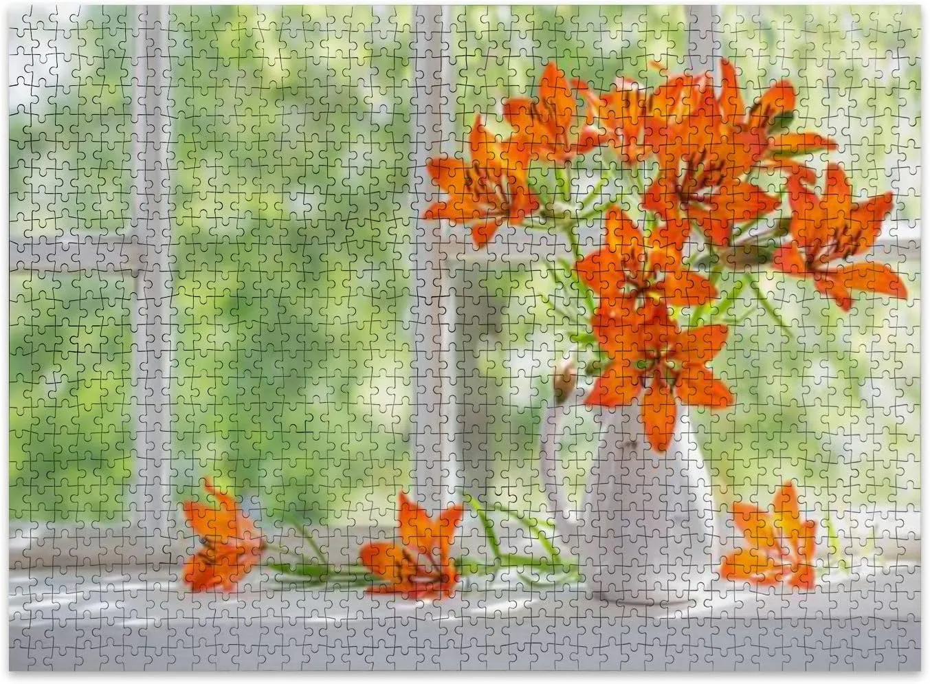 Jigsaw Puzzles 500 Pieces for Adult Orange Lily windowsill Puzzle Game for Family Wooden Puzzle Toy Educational Games Puzzles for Home Decor
