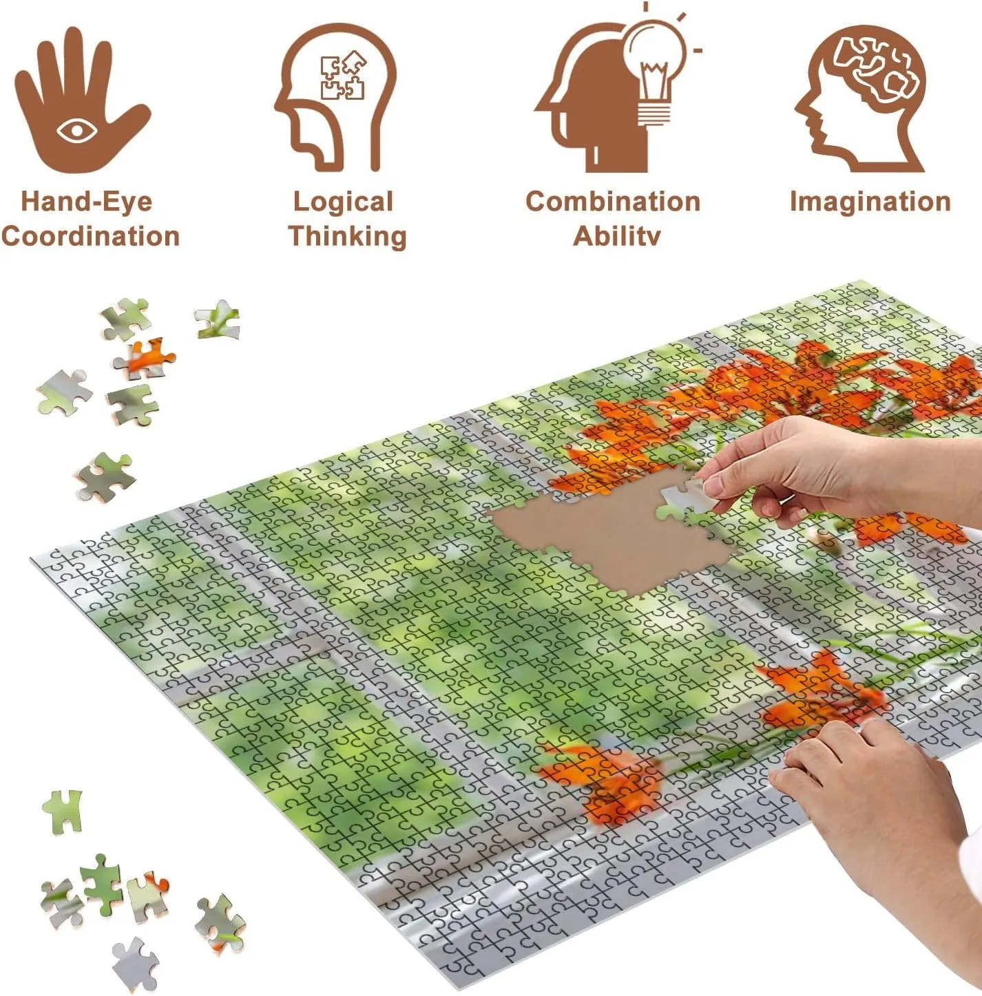 Jigsaw Puzzles 500 Pieces for Adult Orange Lily windowsill Puzzle Game for Family Wooden Puzzle Toy Educational Games Puzzles for Home Decor