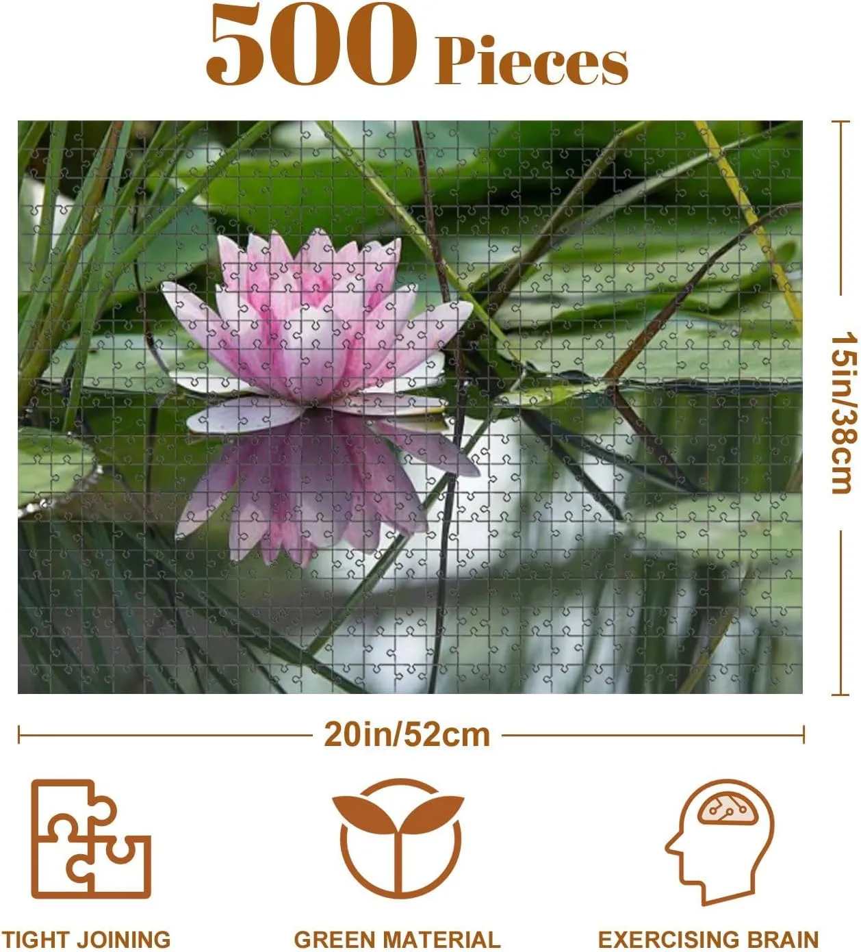 Jigsaw Puzzles 500 Pieces for Adult Pink Lotus Flower Pond Puzzle Game for Family Wooden Puzzle Toy Educational Games Puzzles for Home Decor