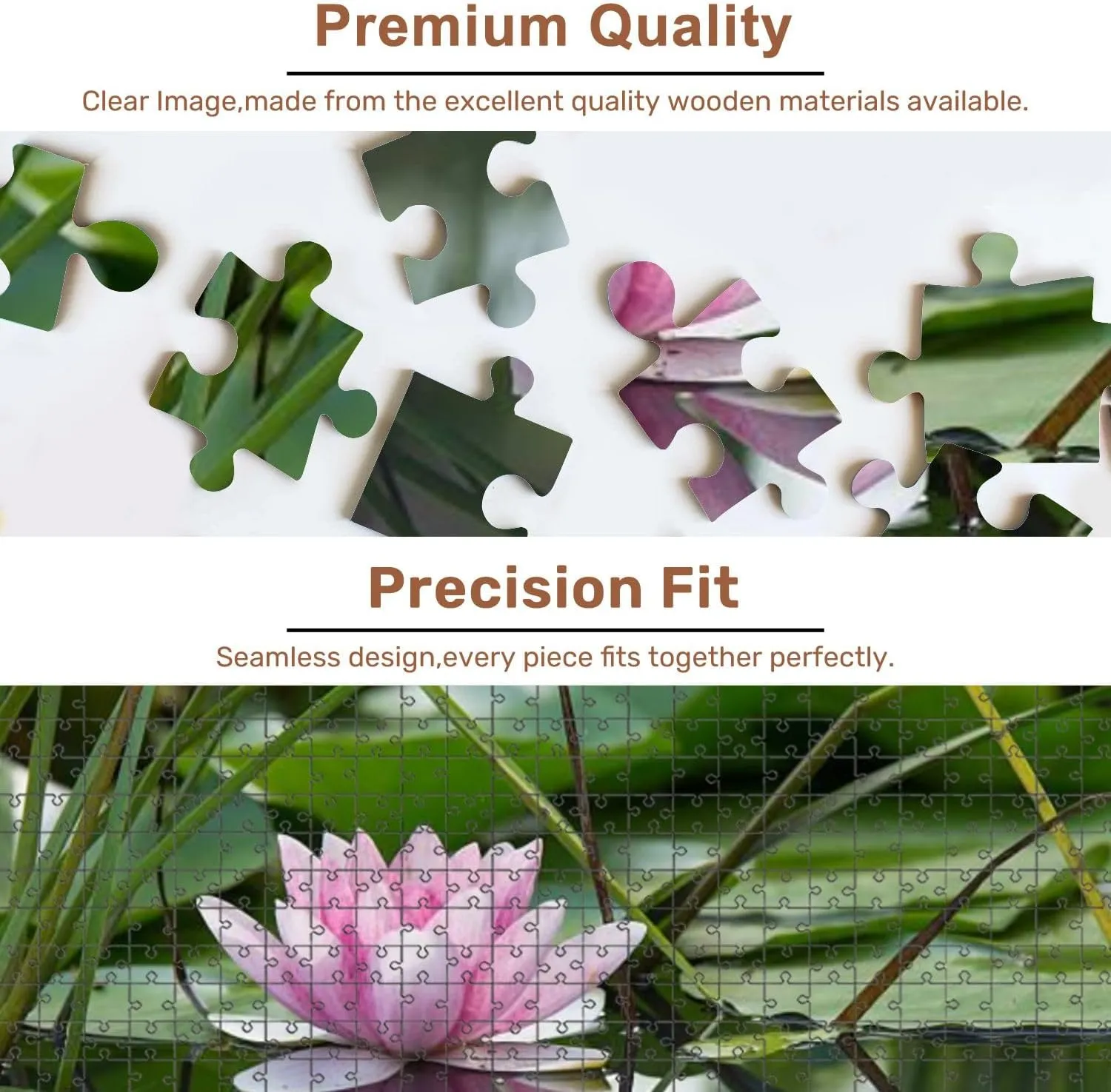 Jigsaw Puzzles 500 Pieces for Adult Pink Lotus Flower Pond Puzzle Game for Family Wooden Puzzle Toy Educational Games Puzzles for Home Decor