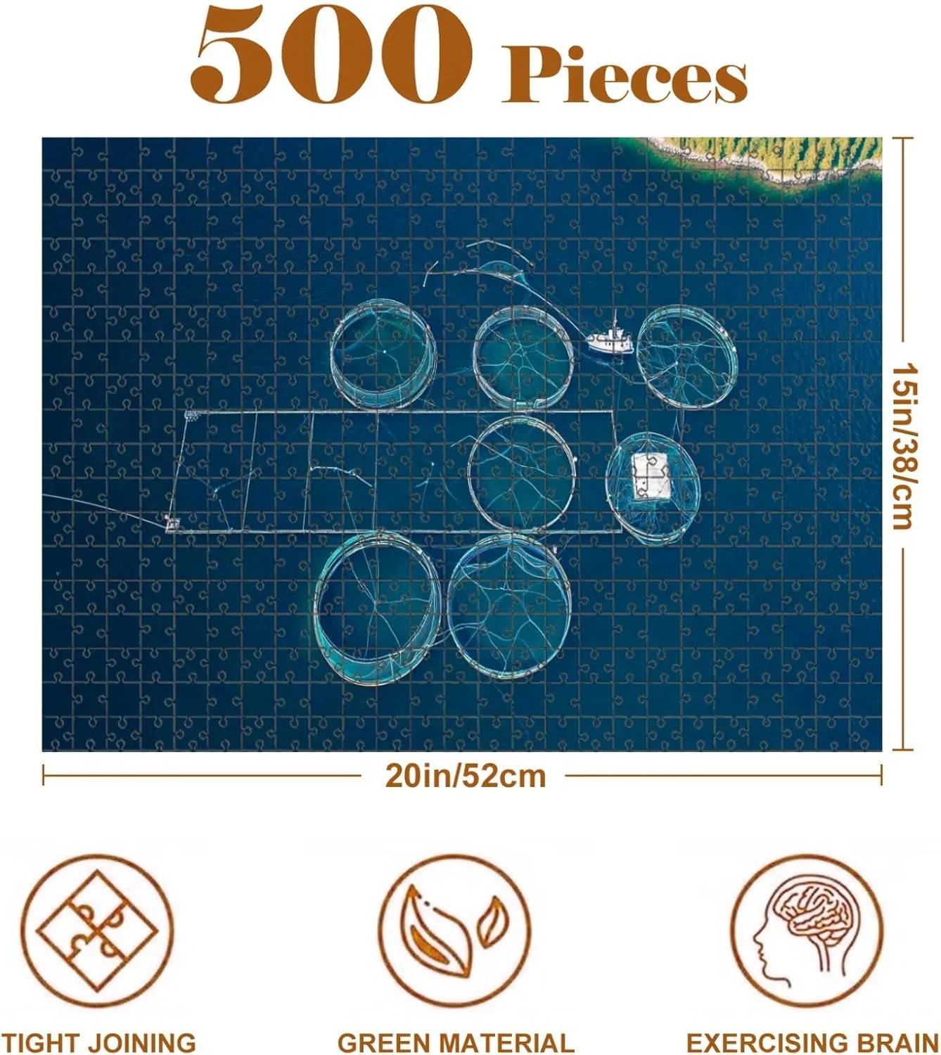 Jigsaw Puzzles 500 Pieces for Adult Salmon Fish Farm Bergen Norway Puzzle Game for Family Wooden Puzzle Toy Educational Games Puzzles for Home Decor
