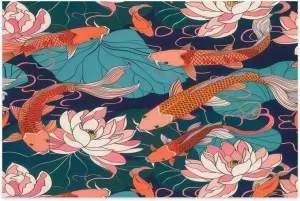 Jigsaw Puzzles 500 Pieces for Adult Seamless Pattern Hand Drawn Fish Japanese Carps Pads Modern Colorful Puzzle Game for Family Wooden Puzzle Toy Educational Games Puzzles 20.5x15 Inch