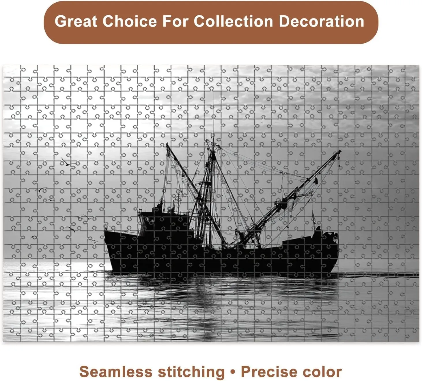 Jigsaw Puzzles 500 Pieces for Adult Silhouette Shrimp Fishing Boats seas Pictures Puzzle Game for Family Wooden Puzzle Toy Educational Games Puzzles for Home Decor