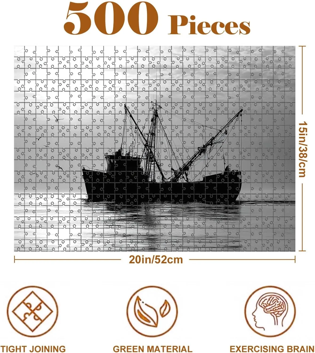 Jigsaw Puzzles 500 Pieces for Adult Silhouette Shrimp Fishing Boats seas Pictures Puzzle Game for Family Wooden Puzzle Toy Educational Games Puzzles for Home Decor