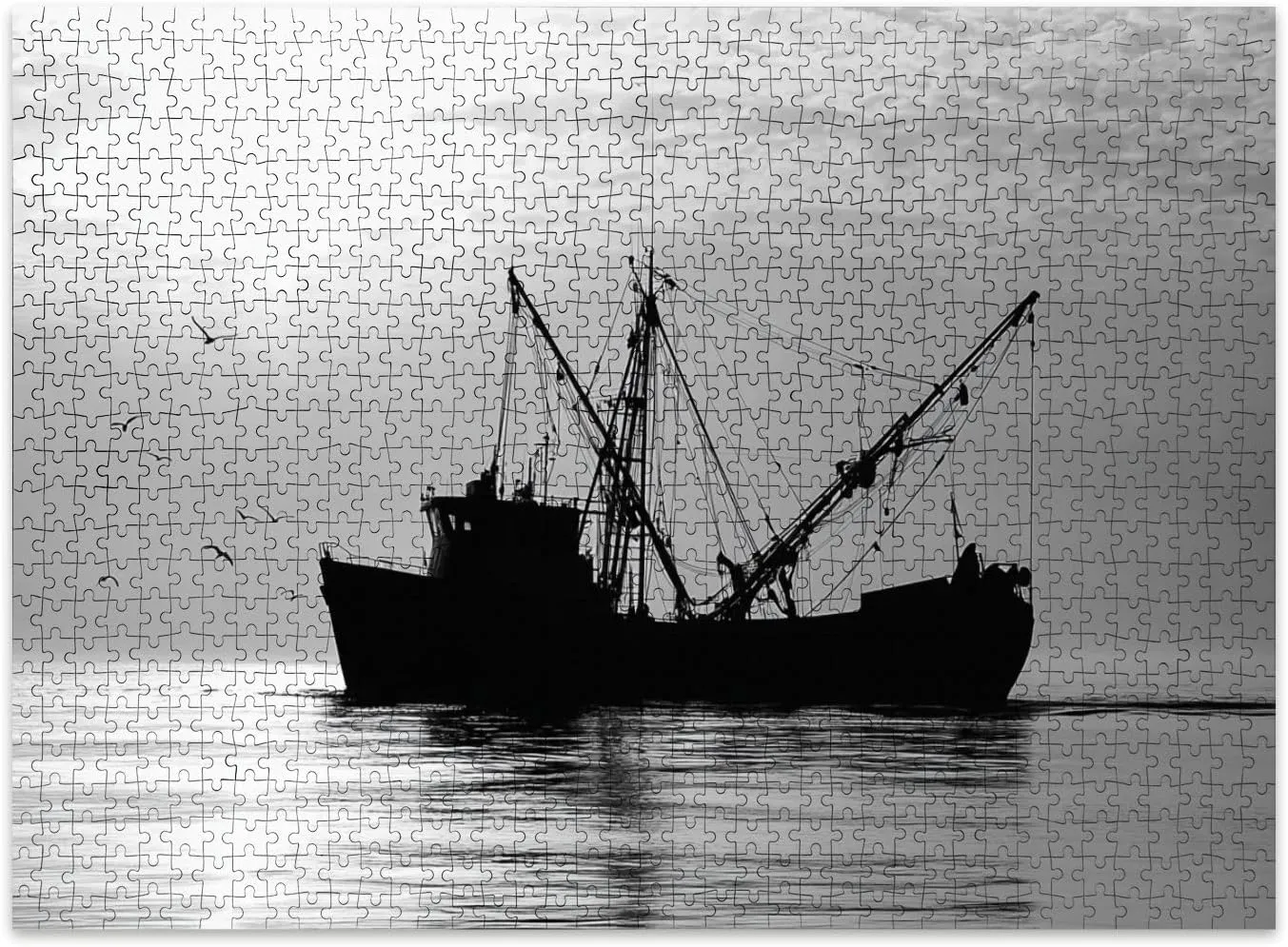 Jigsaw Puzzles 500 Pieces for Adult Silhouette Shrimp Fishing Boats seas Pictures Puzzle Game for Family Wooden Puzzle Toy Educational Games Puzzles for Home Decor