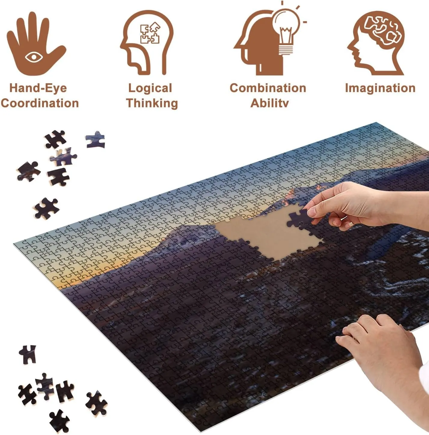 Jigsaw Puzzles 500 Pieces for Adult View Volcanoes Lake Sunset Spring from Drone Puzzle Game for Family Wooden Puzzle Toy Educational Games Puzzles for Home Decor