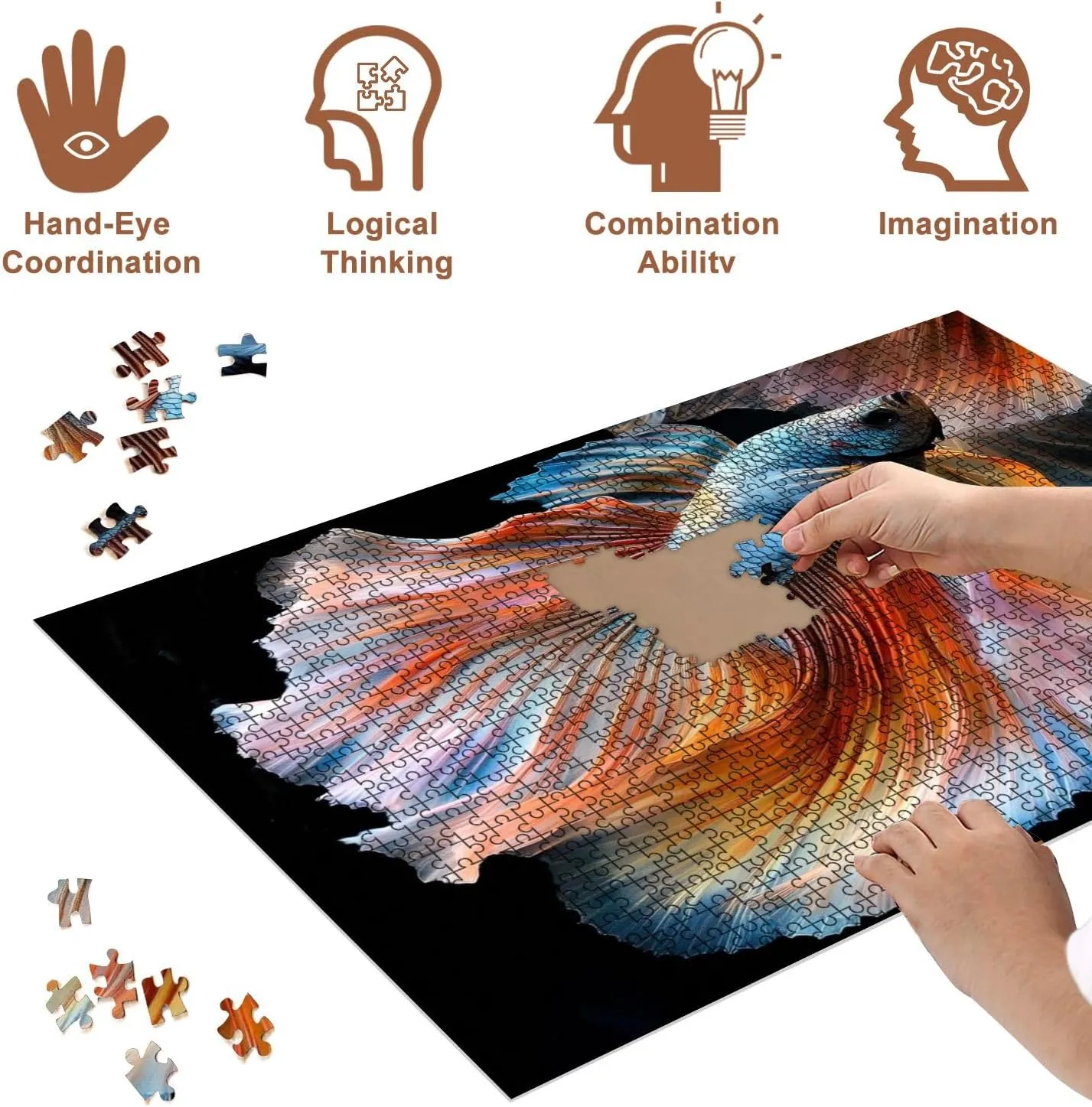 Jigsaw Puzzles 500 Pieces for Adult Yellow Betta Feathers Siamese Fighting Fish Betta Puzzle Game for Family Wooden Puzzle Toy Educational Games Puzzles for Home Decor