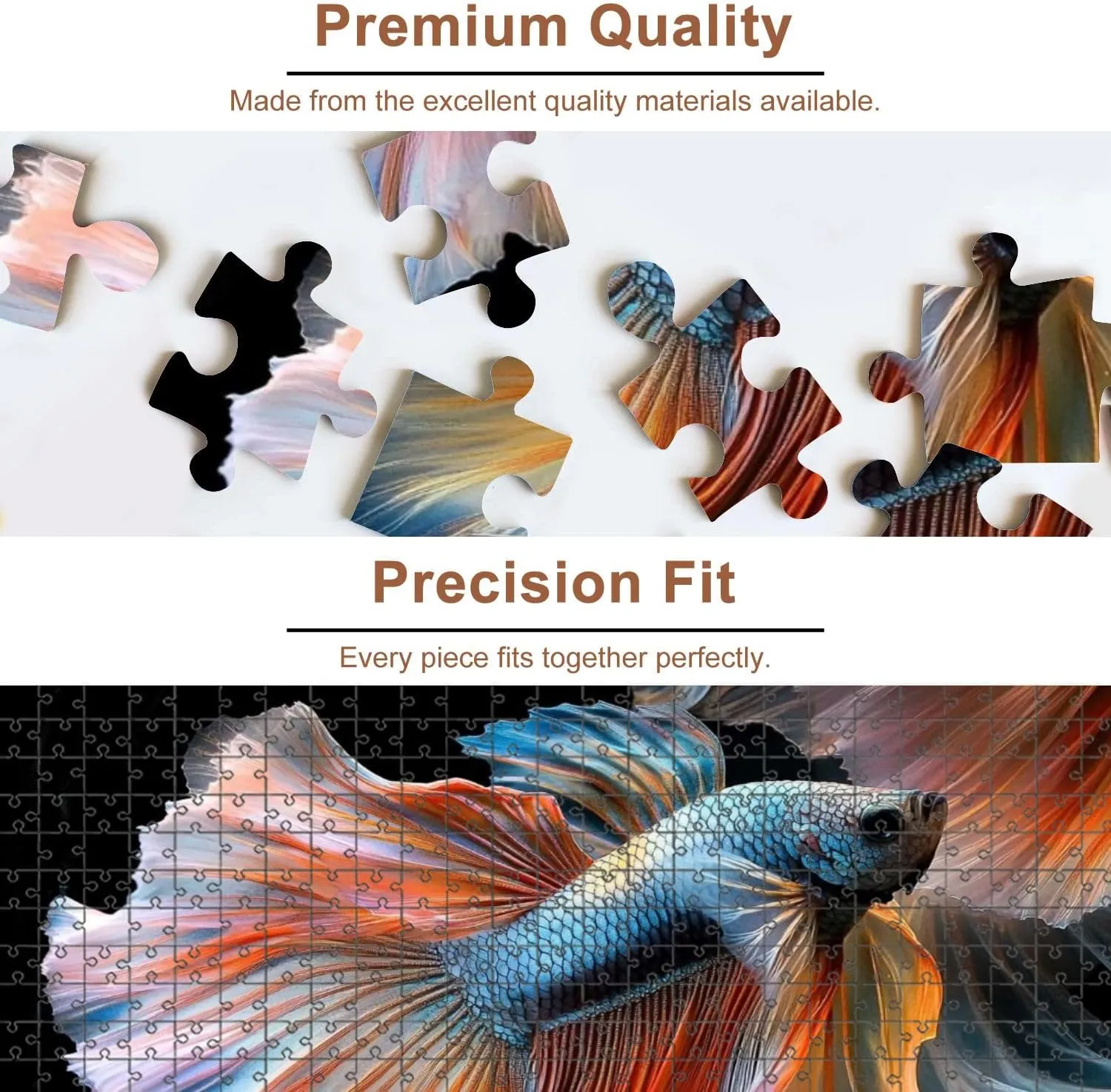 Jigsaw Puzzles 500 Pieces for Adult Yellow Betta Feathers Siamese Fighting Fish Betta Puzzle Game for Family Wooden Puzzle Toy Educational Games Puzzles for Home Decor