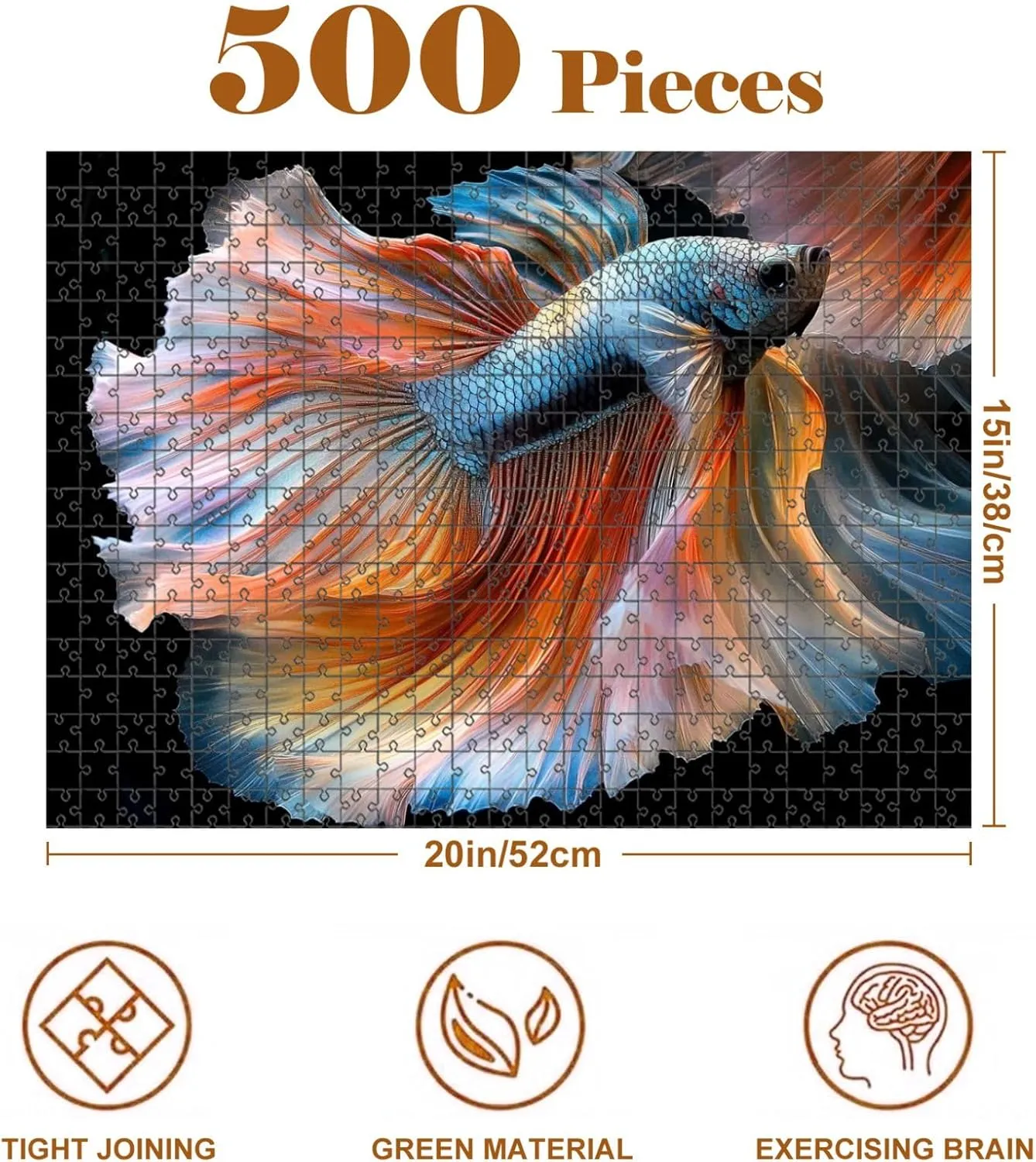 Jigsaw Puzzles 500 Pieces for Adult Yellow Betta Feathers Siamese Fighting Fish Betta Puzzle Game for Family Wooden Puzzle Toy Educational Games Puzzles for Home Decor