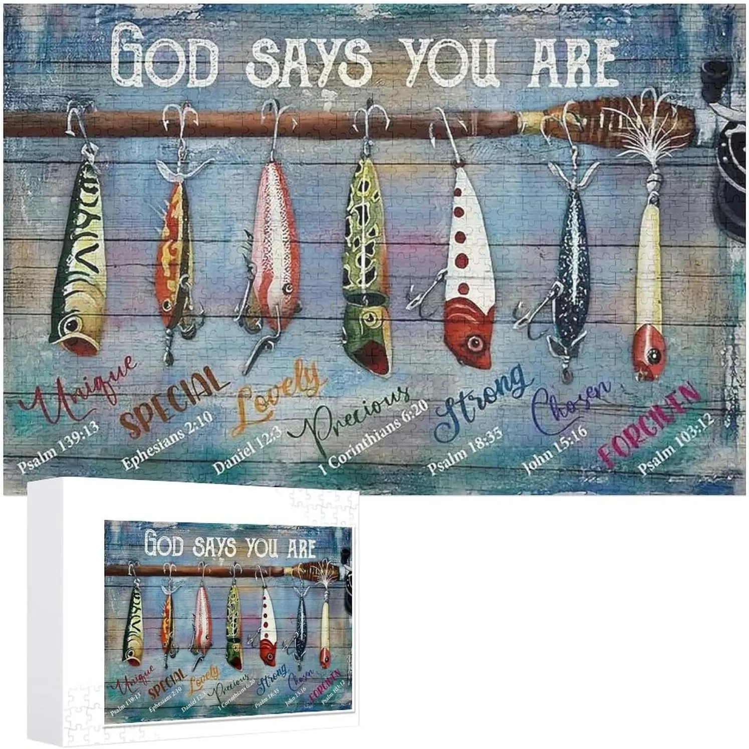 Jigsaw Puzzles for Adults Puzzle Fishing Bait God Says You are 500pcs Jigsaw Puzzles Props for Adolescent Children Educational Game Toys Collectibles Modern Home Decoration 20.5x15 Inch