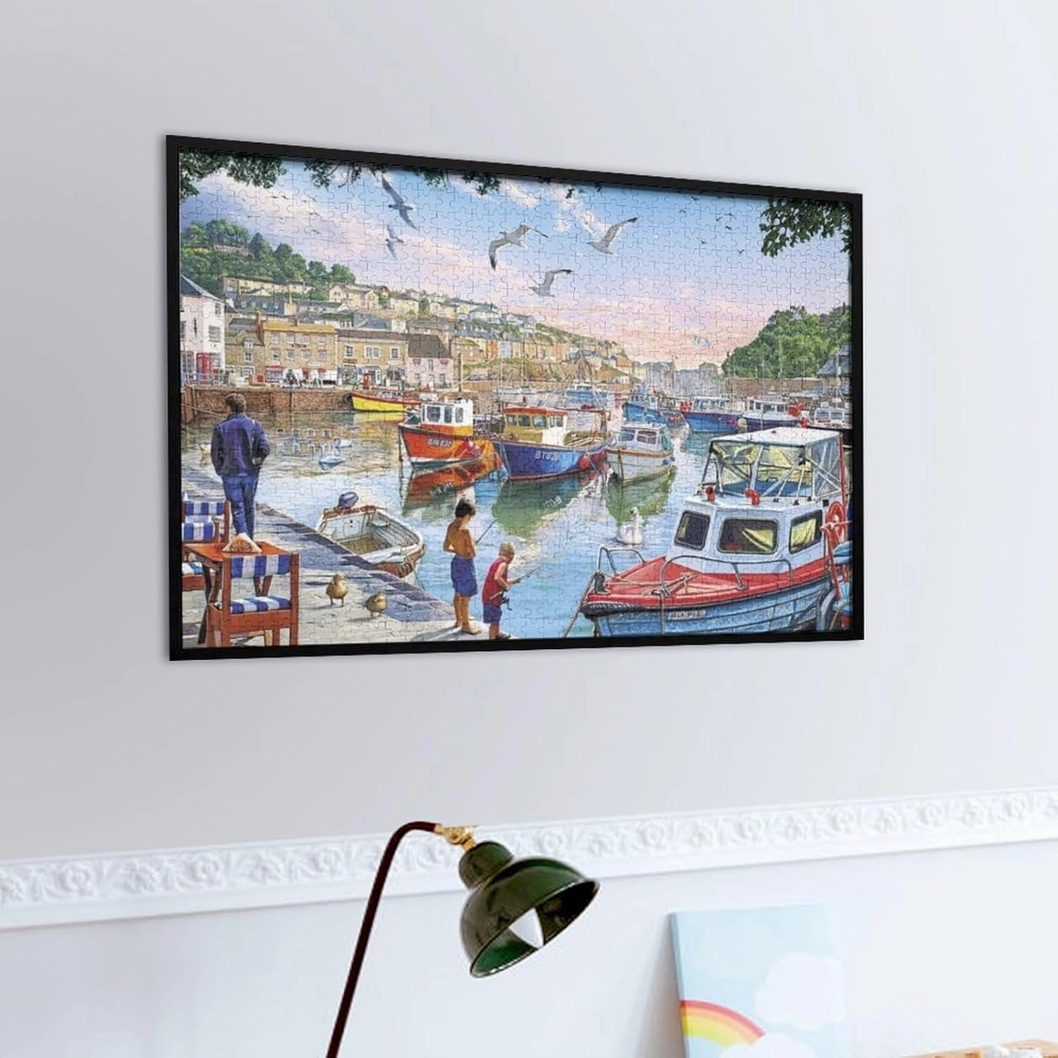 Jigsaw Puzzle for Adults Fishing Boat Seaside Harbour Town Challenging Educational Fun Family Activities Games Toys Gifts Wooden Puzzles 500 Piece Gift for Women Men 20.5x15 Inch