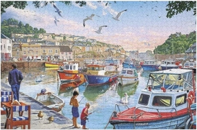Jigsaw Puzzle for Adults Fishing Boat Seaside Harbour Town Challenging Educational Fun Family Activities Games Toys Gifts Wooden Puzzles 500 Piece Gift for Women Men 20.5x15 Inch