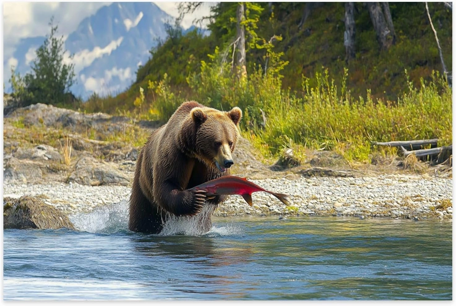 Jigsaw Puzzles 1000 Pieces for Adult Bear Fishing Salmons Peninsula Puzzle Game for Family Wooden Puzzle Toy Educational Games Puzzles for Home Decor