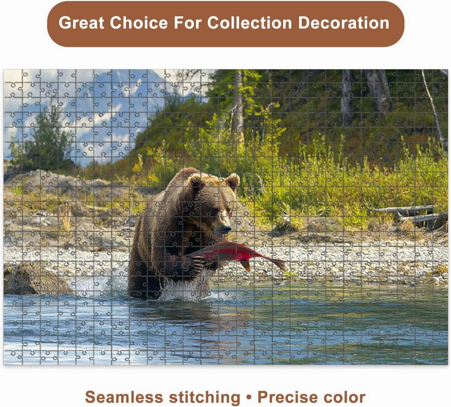 Jigsaw Puzzles 1000 Pieces for Adult Bear Fishing Salmons Peninsula Puzzle Game for Family Wooden Puzzle Toy Educational Games Puzzles for Home Decor