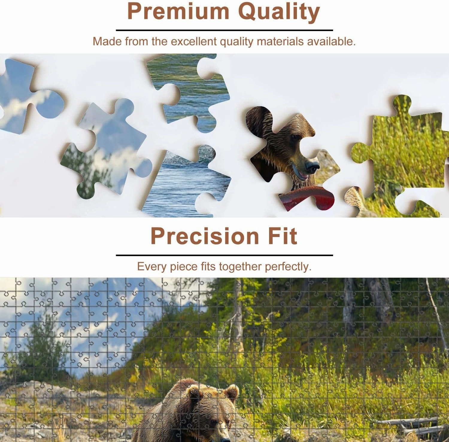 Jigsaw Puzzles 1000 Pieces for Adult Bear Fishing Salmons Peninsula Puzzle Game for Family Wooden Puzzle Toy Educational Games Puzzles for Home Decor