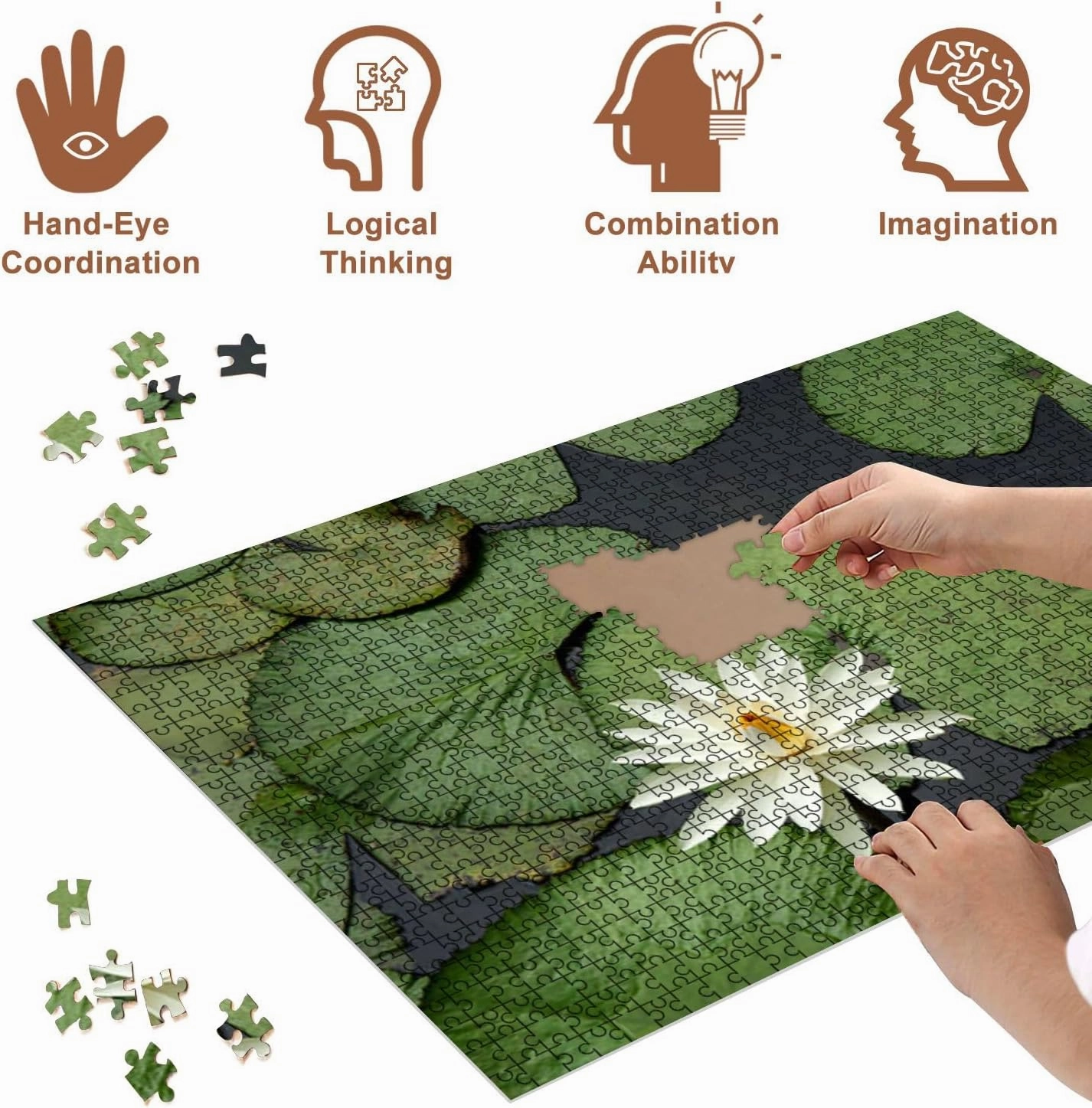 Jigsaw Puzzles 1000 Pieces for Adult Fish Lotus Pond Puzzle Game for Family Wooden Puzzle Toy Educational Games Puzzles for Home Decor