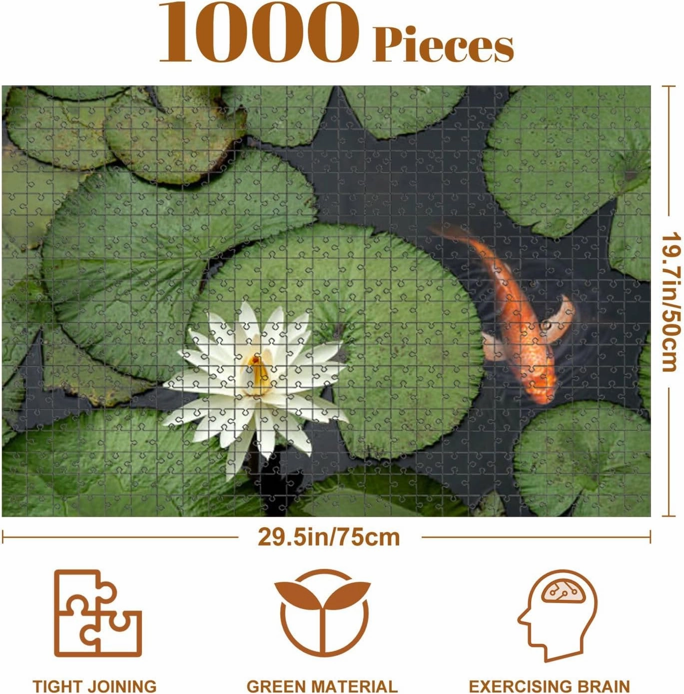 Jigsaw Puzzles 1000 Pieces for Adult Fish Lotus Pond Puzzle Game for Family Wooden Puzzle Toy Educational Games Puzzles for Home Decor