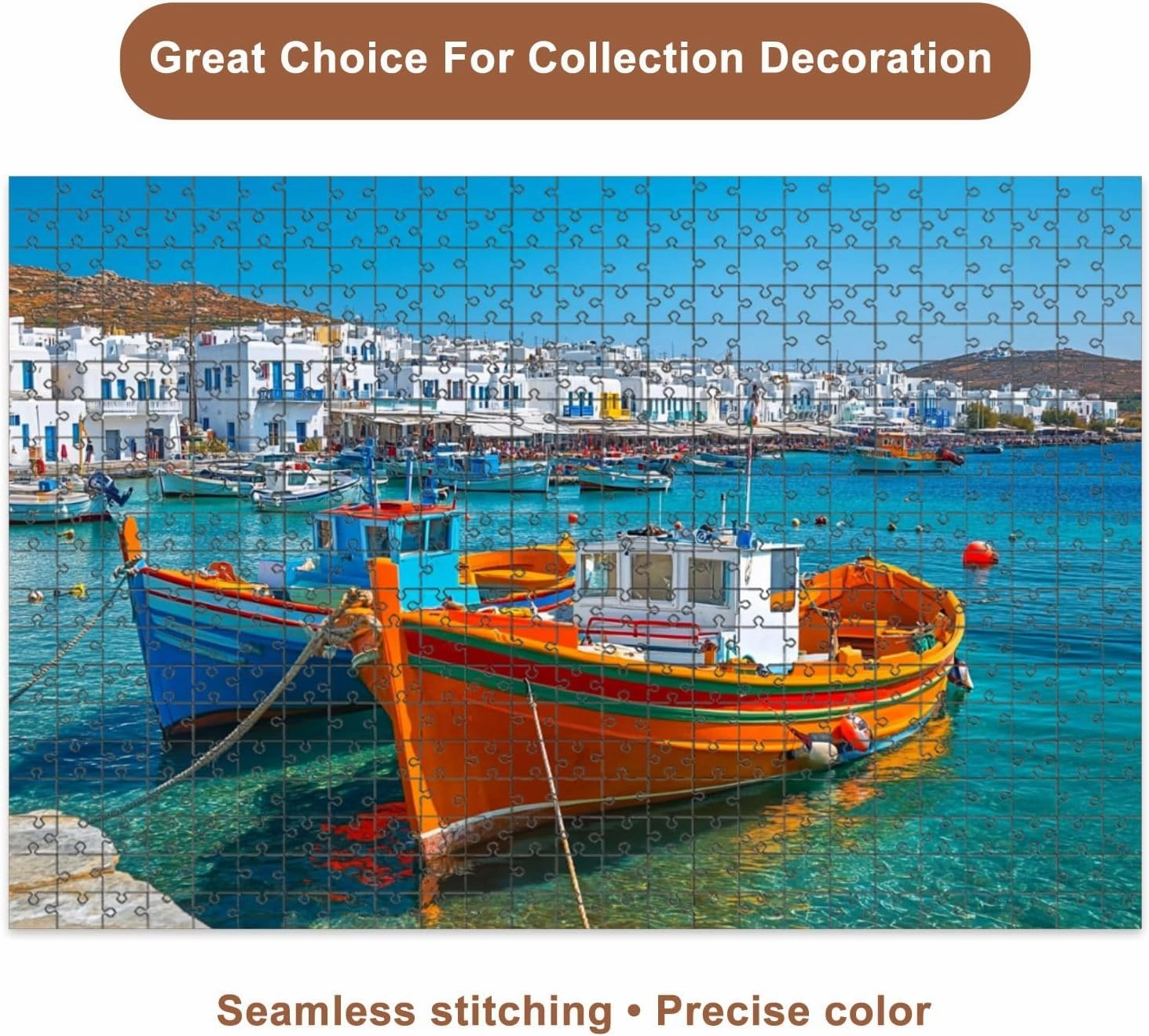 Jigsaw Puzzles 1000 Pieces for Adult Port Old Fishing Boats Puzzle Game for Family Wooden Puzzle Toy Educational Games Puzzles for Home Decor
