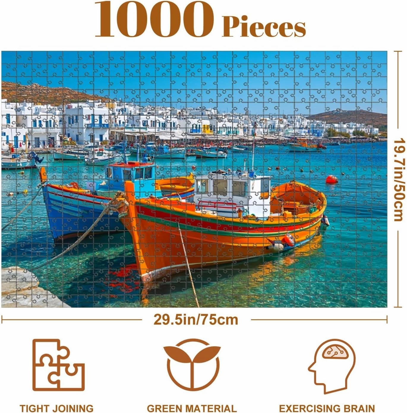 Jigsaw Puzzles 1000 Pieces for Adult Port Old Fishing Boats Puzzle Game for Family Wooden Puzzle Toy Educational Games Puzzles for Home Decor