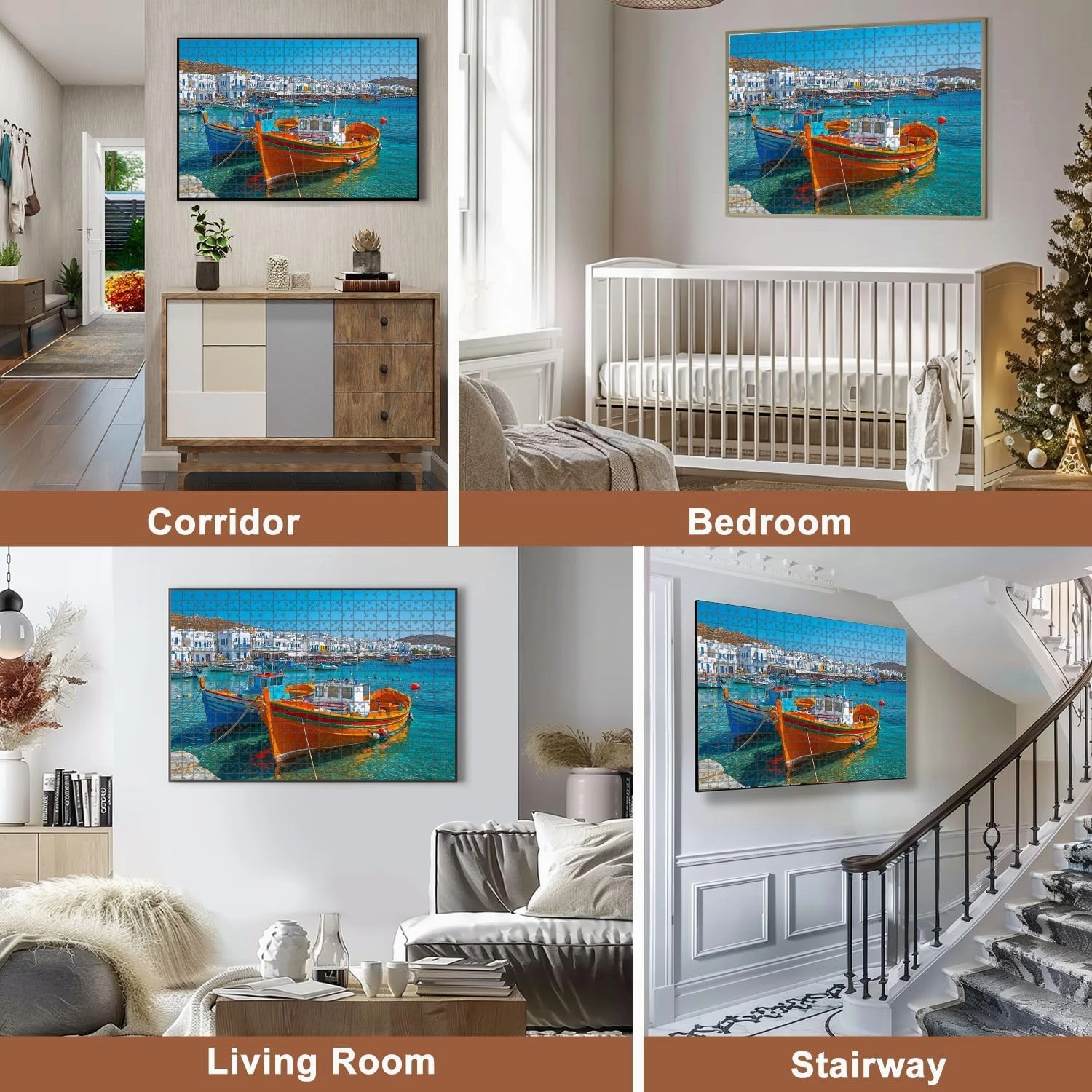 Jigsaw Puzzles 1000 Pieces for Adult Port Old Fishing Boats Puzzle Game for Family Wooden Puzzle Toy Educational Games Puzzles for Home Decor