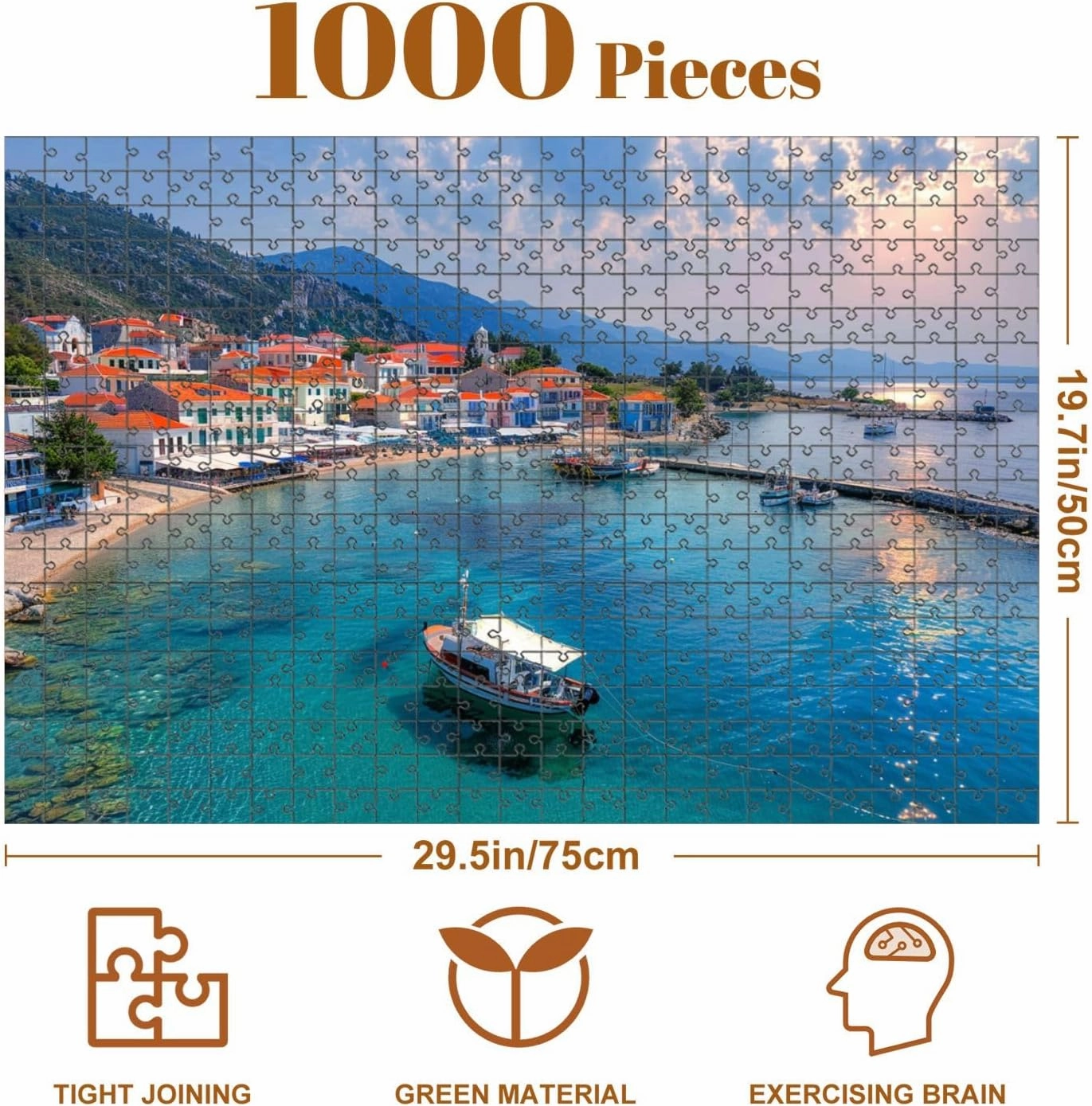 Jigsaw Puzzles 1000 Pieces for Adult View Kokkari Fishing Village Beautiful Beach Samos Island Greece Puzzle Game for Family Wooden Puzzle Toy Educational Games Puzzles for Home Decor