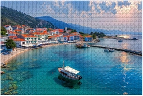 Jigsaw Puzzles 1000 Pieces for Adult View Kokkari Fishing Village Beautiful Beach Samos Island Greece Puzzle Game for Family Wooden Puzzle Toy Educational Games Puzzles for Home Decor