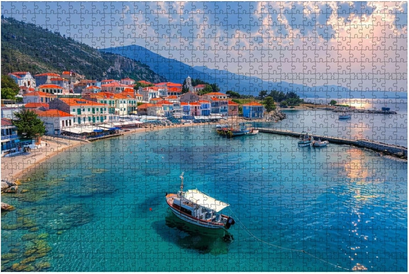 Jigsaw Puzzles 1000 Pieces for Adult View Kokkari Fishing Village Beautiful Beach Samos Island Greece Puzzle Game for Family Wooden Puzzle Toy Educational Games Puzzles for Home Decor