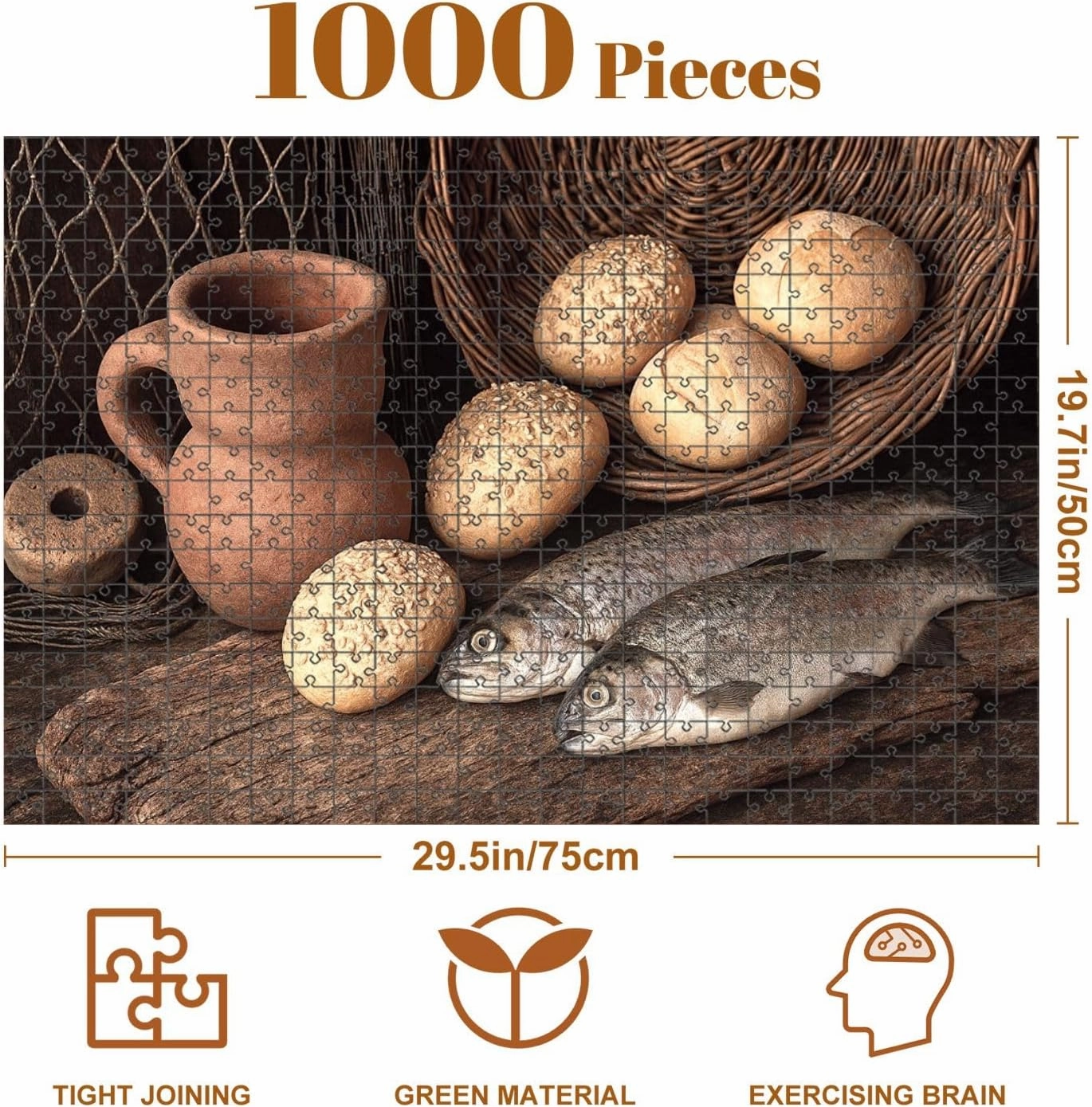 Jigsaw Puzzles 1000 Pieces for Adult Wine jug Bread Fish Puzzle Game for Family Wooden Puzzle Toy Educational Games Puzzles for Home Decor