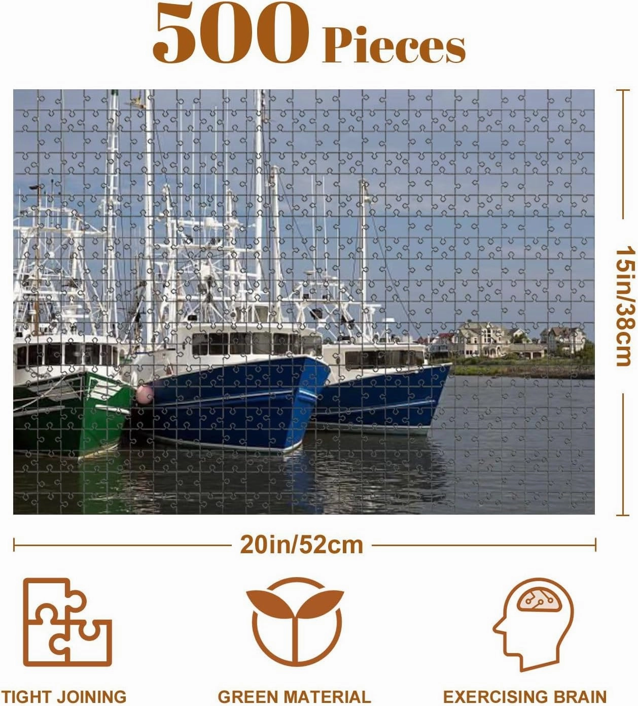 Jigsaw Puzzles 500 Pieces for Adult Cape May Fishing Fleet Puzzle Game for Family Wooden Puzzle Toy Educational Games Puzzles for Home Decor