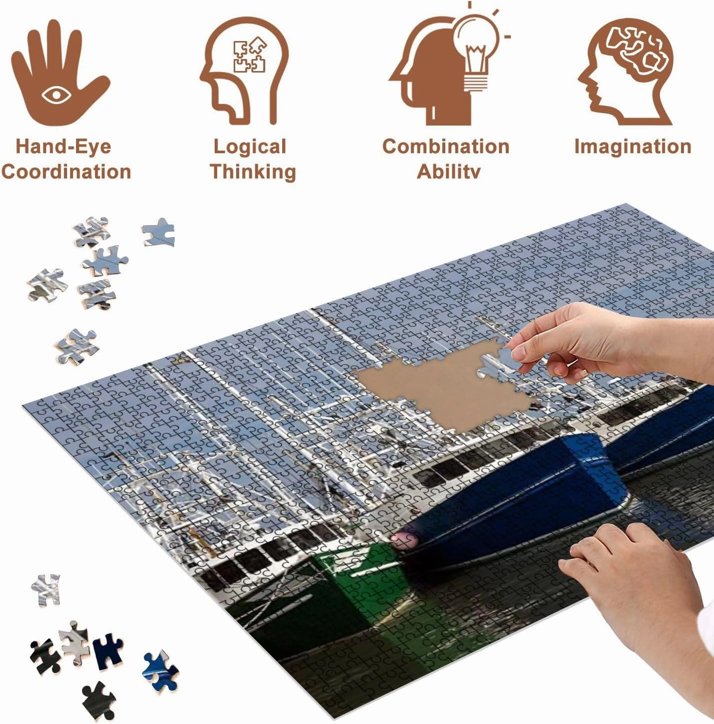 Jigsaw Puzzles 500 Pieces for Adult Cape May Fishing Fleet Puzzle Game for Family Wooden Puzzle Toy Educational Games Puzzles for Home Decor