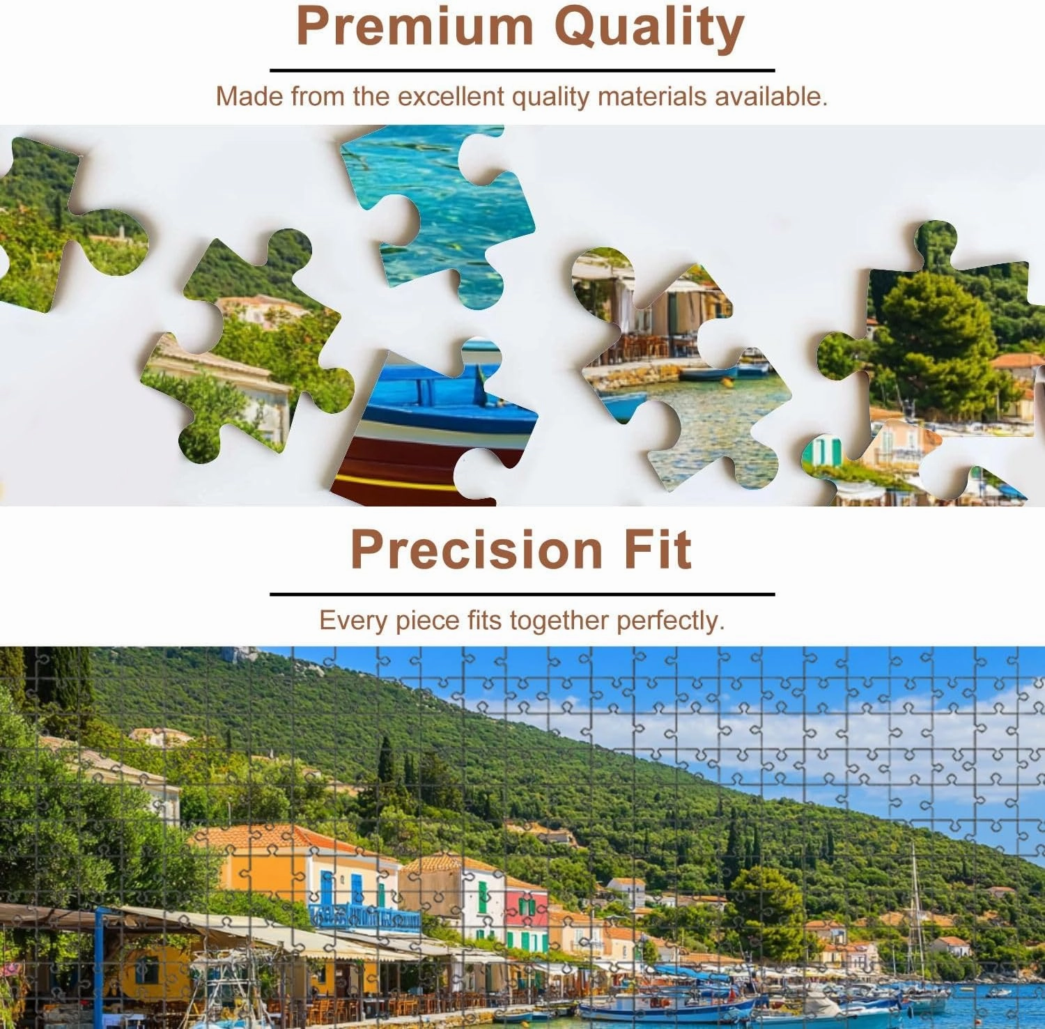 Jigsaw Puzzles 500 Pieces for Adult Colourful Greek Fishing Boats Port Kioni Ithaca Island Greece Puzzle Game for Family Wooden Puzzle Toy Educational Games Puzzles for Home Decor