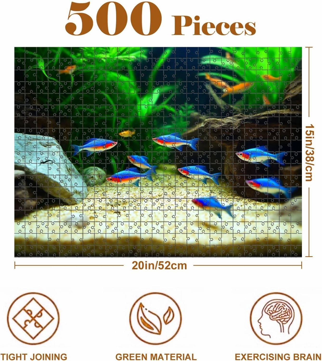 Jigsaw Puzzles 500 Pieces for Adult landscaped Freshwater Tropical Aquarium Fish Tank neon Guppies Puzzle Game for Family Wooden Puzzle Toy Educational Games Puzzles for Home Decor
