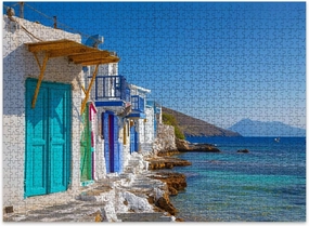 Jigsaw Puzzles 500 Pieces for Adult Vibrant Fishing Village Klima White Houses Colorful Doors Milos Island Puzzle Game for Family Wooden Puzzle Toy Educational Games Puzzles for Home Decor