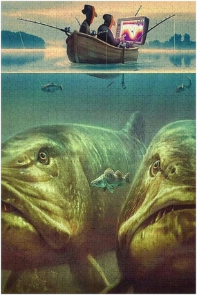 Jigsaw Puzzles 500 Pieces for Adults Fishing Enthusiasts On Board Fishing Big Head Fish Creative Gifts are Perfect for Home Entertainment and Game Collections Gift for Women Men 20.5x15 Inch